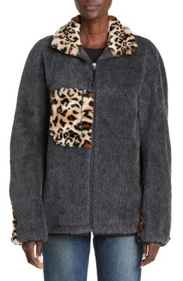 Junya Watanabe Wool & Alpaca Hybrid Jacket with Faux Fur Trim in Grey/Brown/Black
