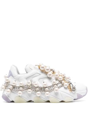 Junya Watanabe x Comme des Garcon pearled leather sneakers - White