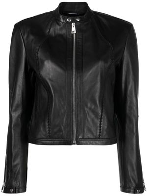Just Cavalli cropped lambskin biker jacket - Black