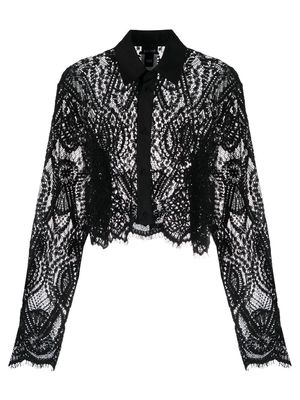 Just Cavalli cropped pattern-lace shirt - Black