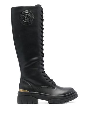 Just Cavalli embossed-logo lace-up boots - Black