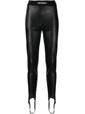 Just Cavalli faux-leather logo waistband leggings - Black