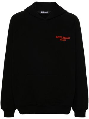 Just Cavalli flocked-logo cotton hoodie - Black
