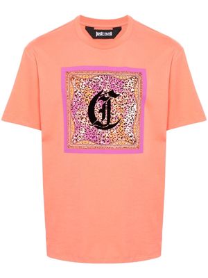 Just Cavalli flocked-monogram T-shirt - Orange