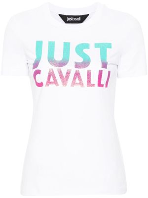 Just Cavalli glittered logo-print T-shirt - White