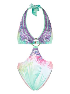 Just Cavalli graphic-print cut-out swimsuit - Green