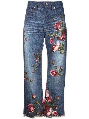 JUST CAVALLI high-waisted floral cropped jeans - Blue