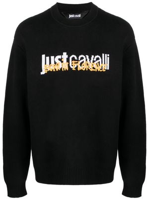 Just Cavalli intarsia knit logo cotton jumper - Black