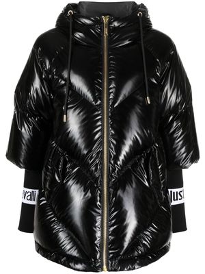 Just Cavalli jacquard-logo hooded padded jacket - Black