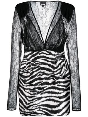 Just Cavalli lace-panelled zebra-print minidress - Black