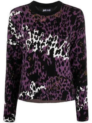 Just Cavalli leopard-print knitted top - Purple