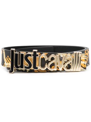 Just Cavalli leopard print logo plaque belt - Black
