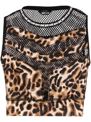 Just Cavalli leopard-print mesh crop top - Brown