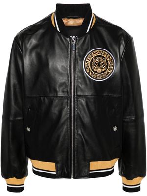 Just Cavalli logo-appliqué leather bomber jacket - Black
