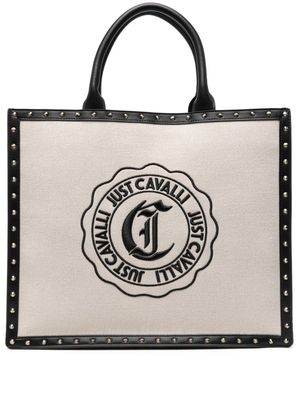 Just Cavalli logo-embroidered canvas tote bag - Black