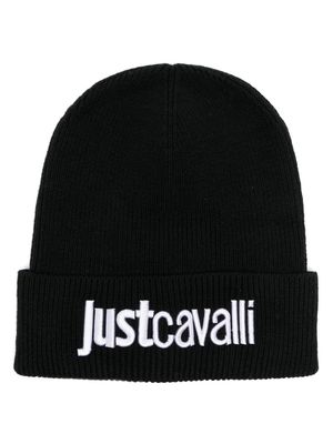 Just Cavalli logo-embroidered wool beanie - Black