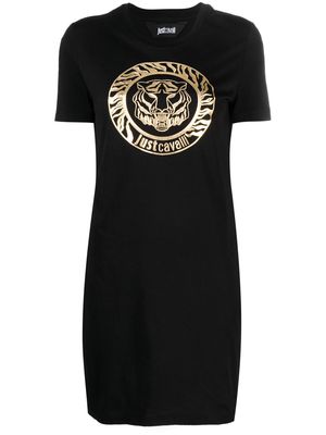 Just Cavalli logo-flocked cotton T-shirt dress - Black