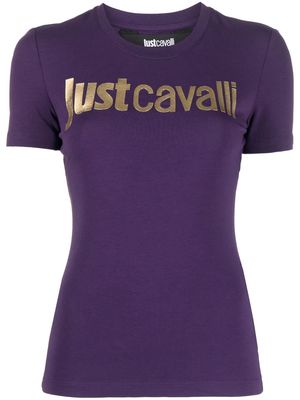Just Cavalli logo-flocked cotton T-shirt - Purple