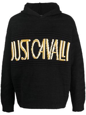 Just Cavalli logo intarsia-knit hoodie - Black