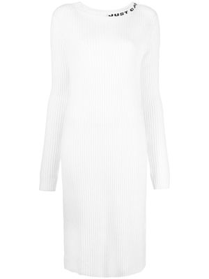 Just Cavalli logo-intarsia ribbed-knit dress - White