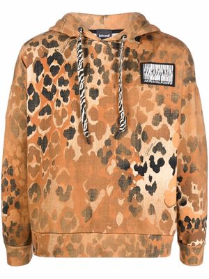 Just Cavalli logo-patch animal print hoodie - Brown