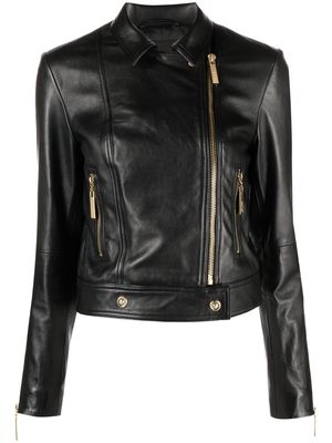 Just Cavalli logo-patch leather jacket - Black