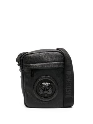 Just Cavalli logo-patch leather messenger bag - Black