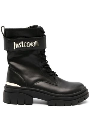 Just Cavalli logo-plaque leather boots - Black