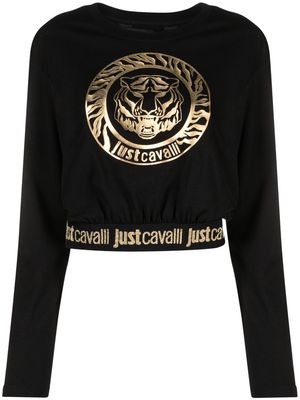Just Cavalli logo-print cotton crop top - Black