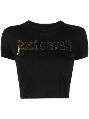 Just Cavalli logo-print cropped T-shirt - Black