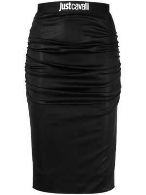 Just Cavalli logo-print ruched skirt - Black