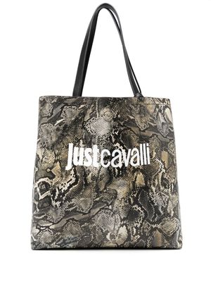 Just Cavalli logo-print snakeskin-effect tote bag - Neutrals