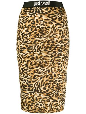 Just Cavalli logo-waistband leopard-print pencil skirt - Brown