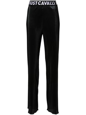 Just Cavalli logo-waistband pleated trousers - Black