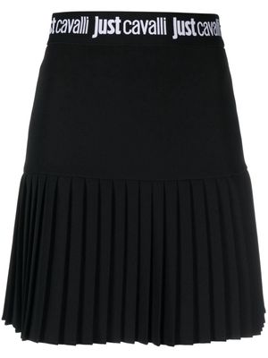 Just Cavalli logo-waistband plissé miniskirt - Black