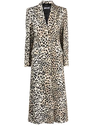Just Cavalli long leopard-print single-breasted coat - White