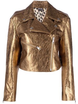 Just Cavalli metallic-effect cropped leather jacket - Gold