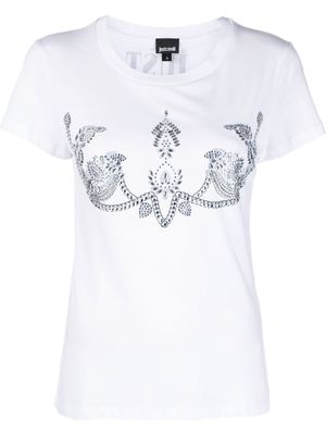 Just Cavalli rhinestone-embellished logo-print T-shirt - White