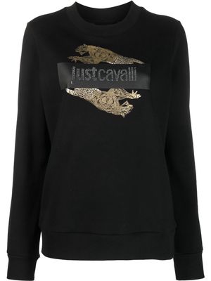Just Cavalli rhinestone logo cotton sweatshirt - Black