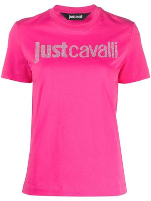 Just Cavalli rhinestone-logo cotton T-shirt - Pink