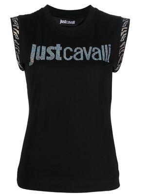 Just Cavalli rhinestone-logo cotton tank top - Black