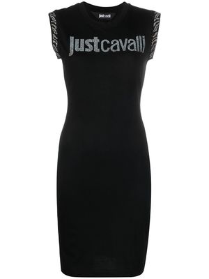 Just Cavalli rhinestone logo sleeveless dress - Black