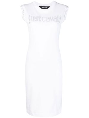 Just Cavalli rhinestone logo sleeveless dress - White