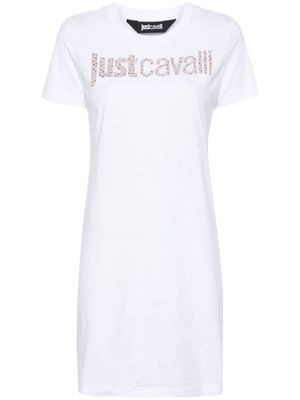 Just Cavalli rhinestone-logo T-shirt dress - White