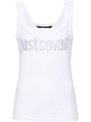 Just Cavalli rhinestone-logo top - White