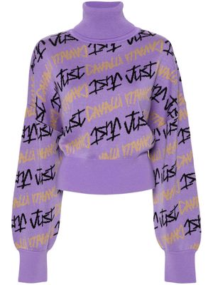 Just Cavalli roll-neck logo-intarsia jumper - Purple