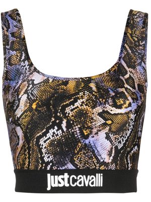 Just Cavalli snakeskin-print cropped sports bra - Black