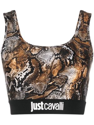 Just Cavalli snakeskin-print cropped sports bra - Brown