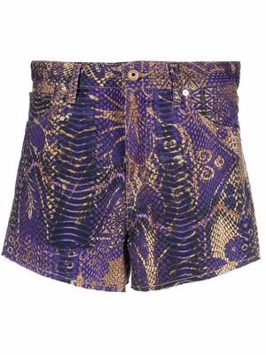 Just Cavalli snakeskin-print denim shorts - Purple