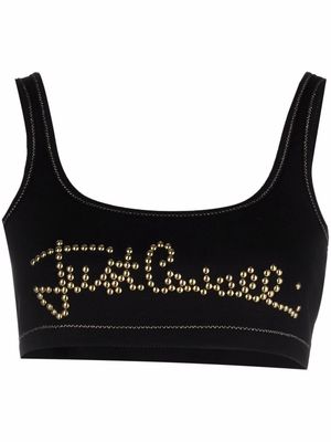 Just Cavalli studded-logo cropped top - Black